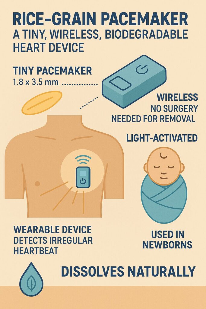 Rice-Grain Pacemaker. A tiny wireless biodegradable heart device.